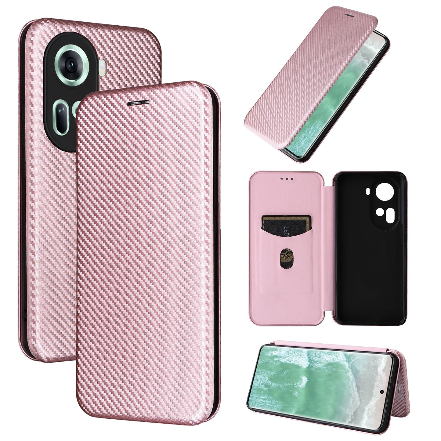 Carbon Fiber Flip Case for OPPO Reno11 5G, Rose Gold