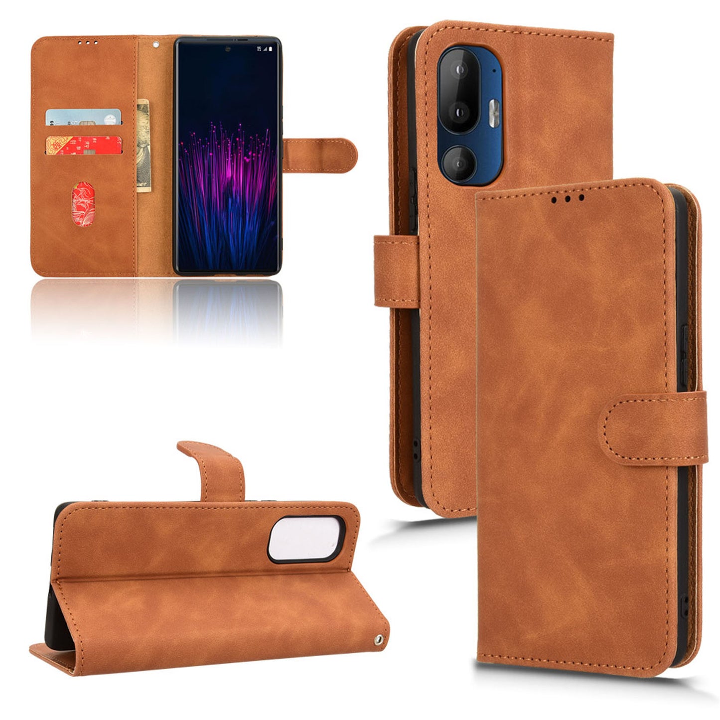 Wallet Case with Card Holder Flip Magnetic Protective Cover for HTC U24 Pro, Brown