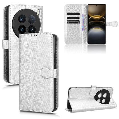 Slim Flip Polka-Dots Phone Case with Card Holder for VIVO X100 Ultra, Silver