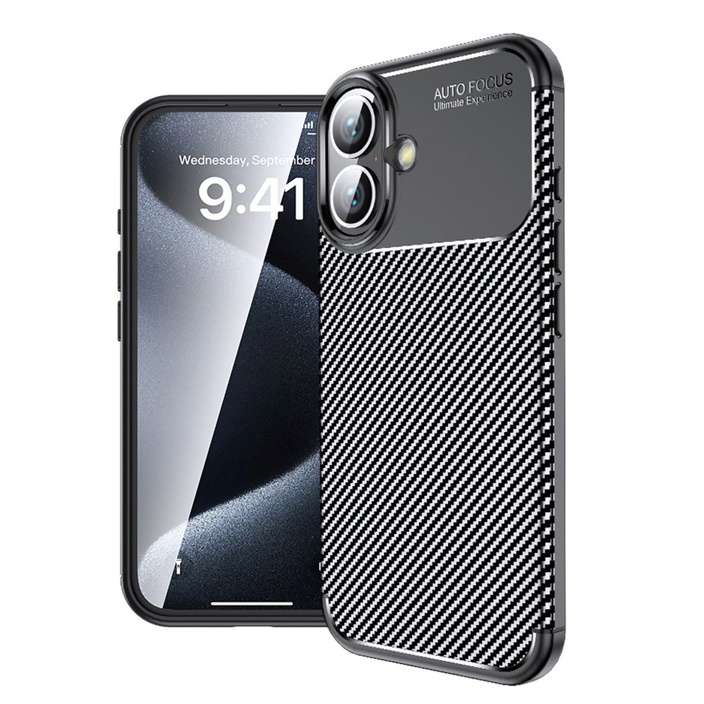 Carbon Fiber Lightweight Flexible Protective Case for iPhone 16 Plus, Black