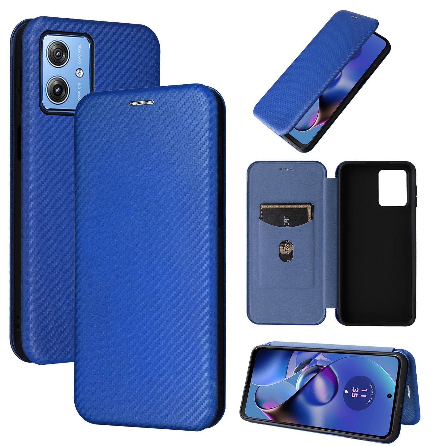 Carbon Fiber Flip Case for Moto G64 5G, Blue