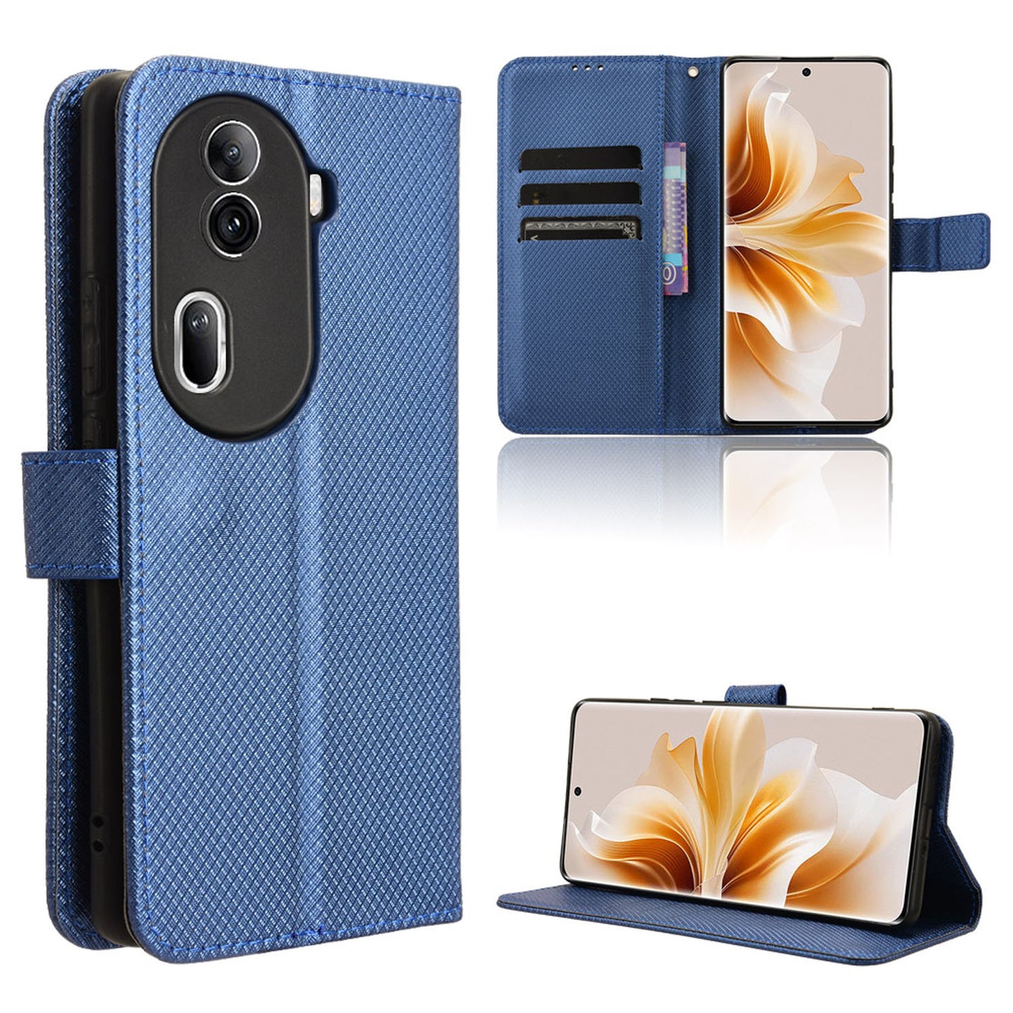 Wallet Case with Credit Card Holder PU Leather Flip Folio Phone Cover for OPPO Reno11 Pro 5G, Blue