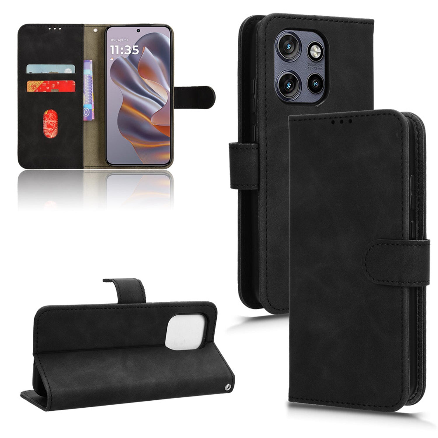 Wallet Case with Card Holder Flip Magnetic Protective Cover for Motorola Edge 50 Neo, Black