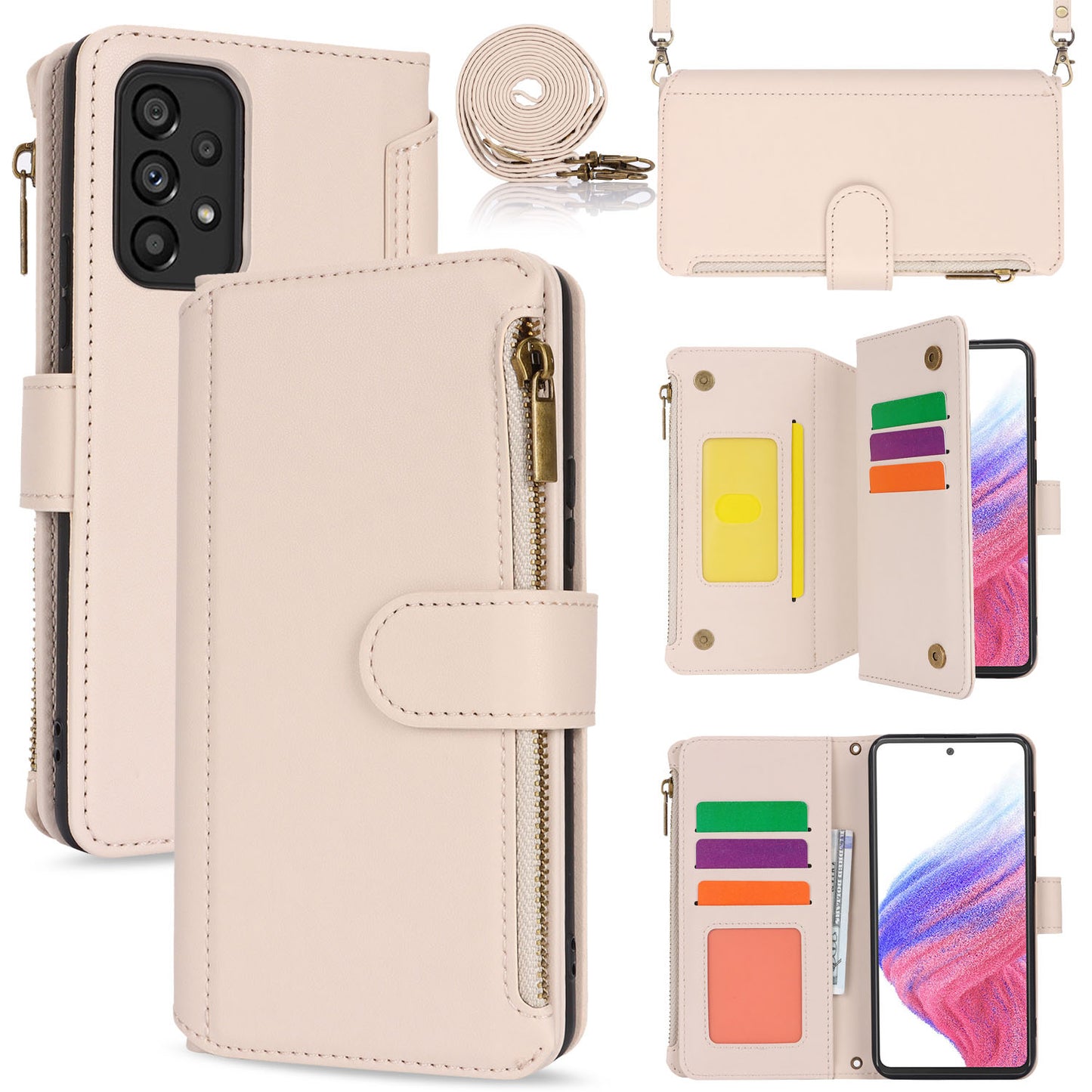 for Samsung Galaxy A53 5G Wallet Case with RFID Blocking, White