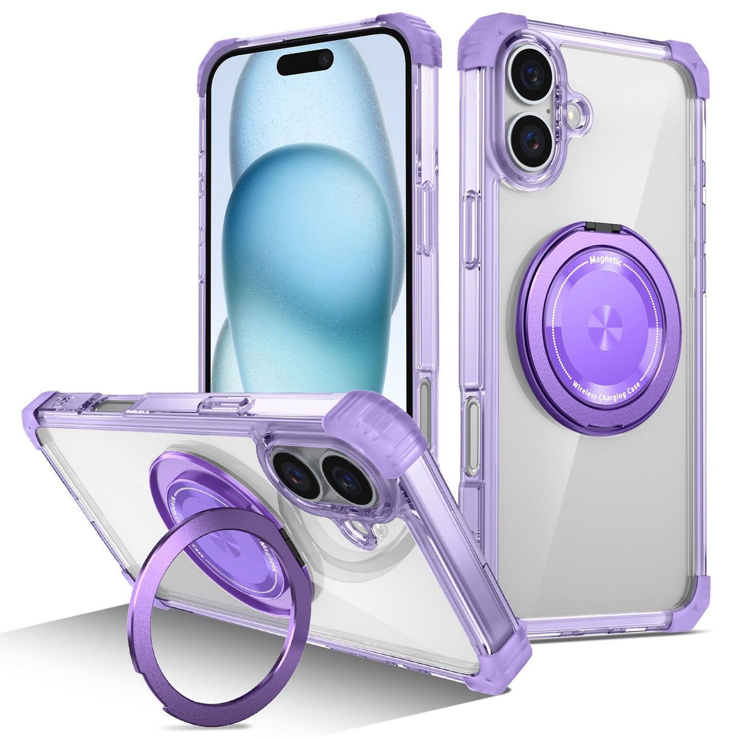 iPhone 16 Plus Case, Built in 360¡ã Magnetic Stand, Compatible with Magsafe, Purple