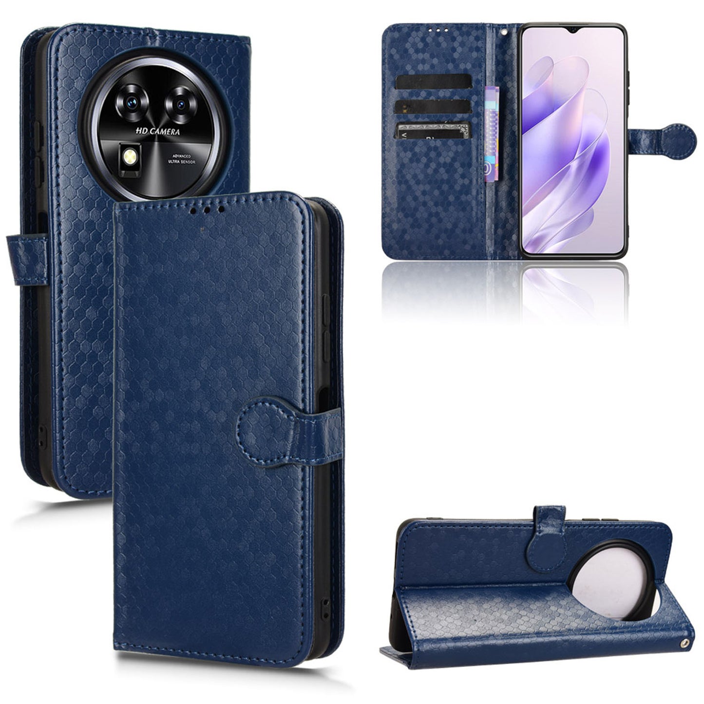 Slim Flip Polka-Dots Phone Case with Card Holder for Oukitel C37, Blue