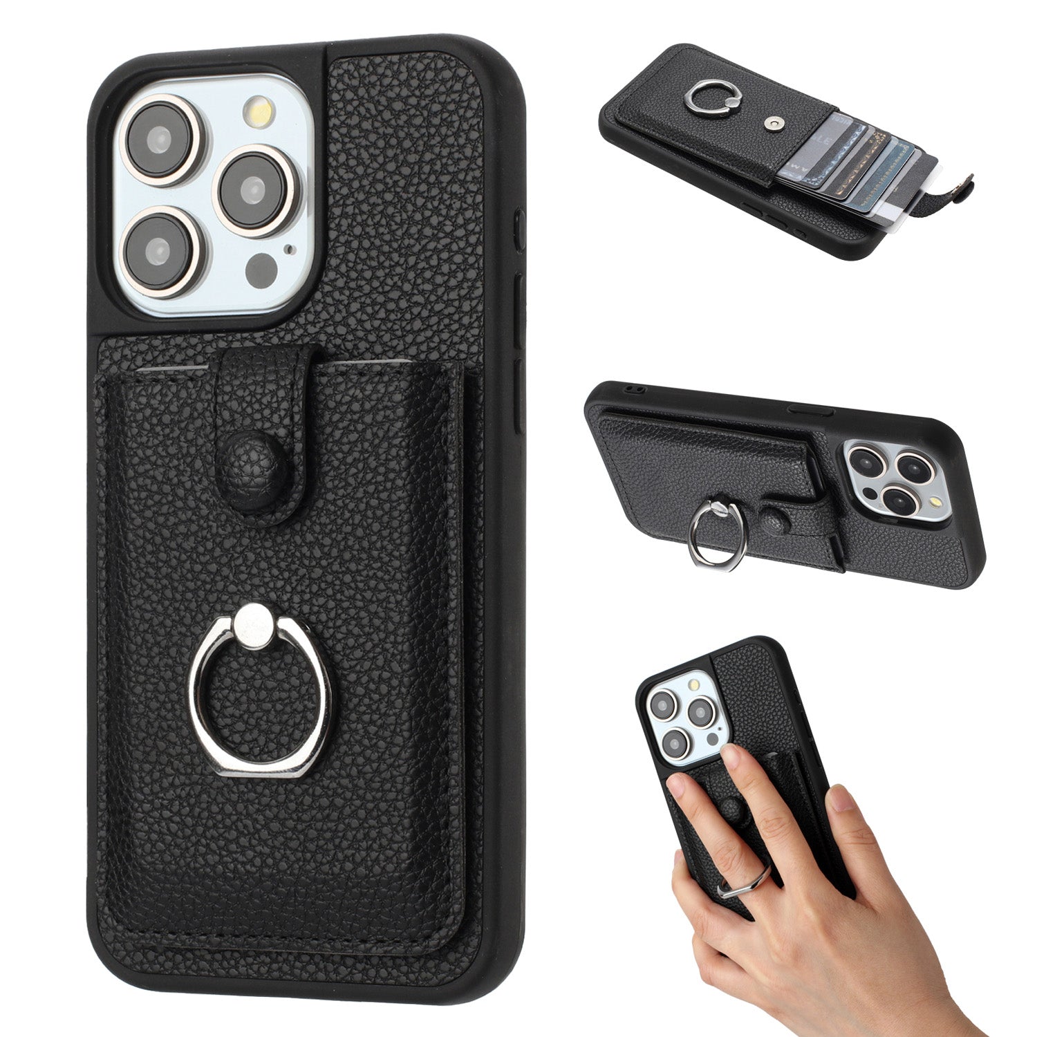 for iPhone 13 Pro Max Wallet Case with Card Holder, Black