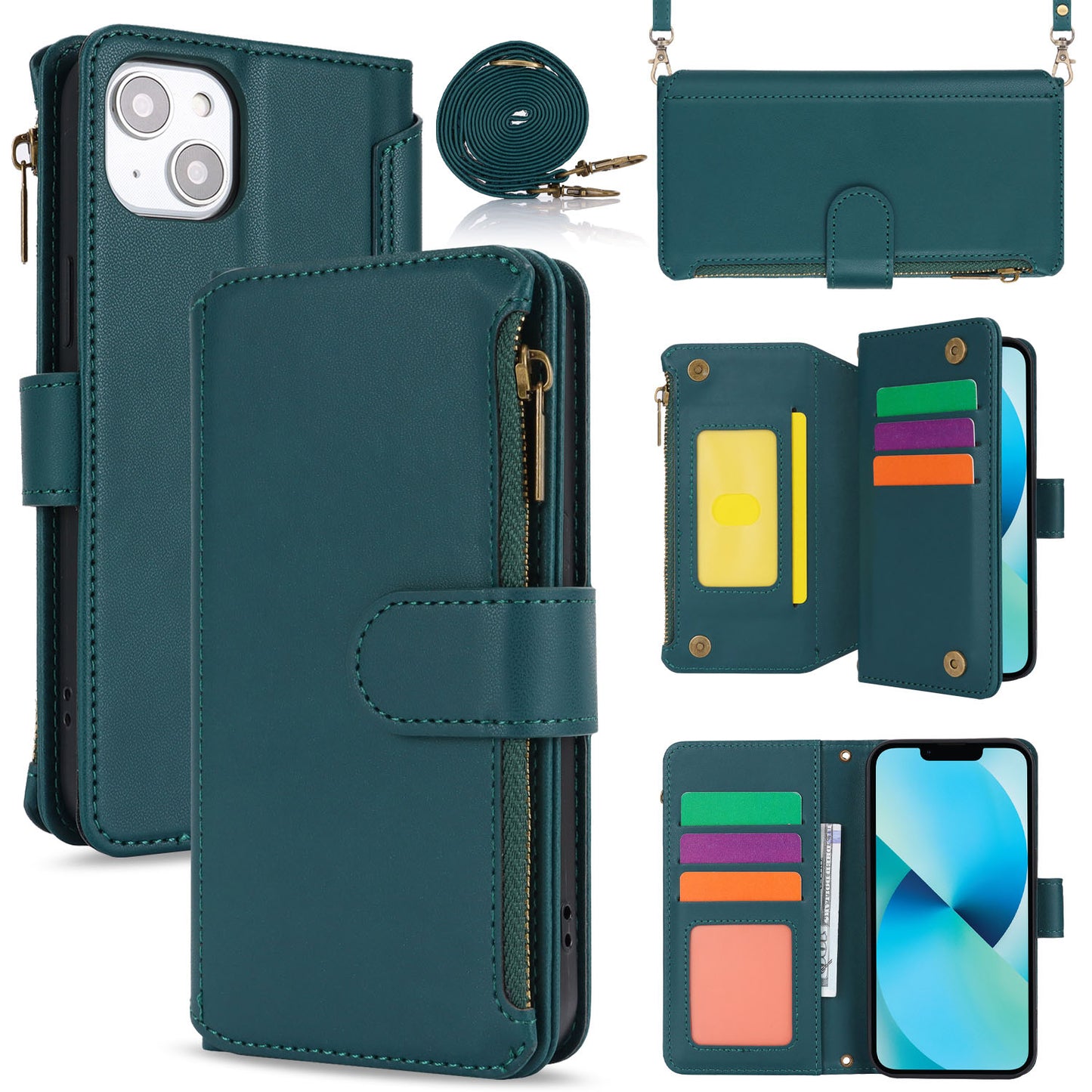 for iPhone 13 Mini Wallet Case with RFID Blocking, Green