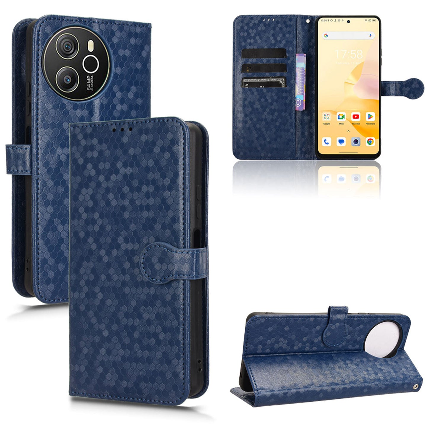 Slim Flip Polka-Dots Phone Case with Card Holder for Blackview SHARK 8, Blue