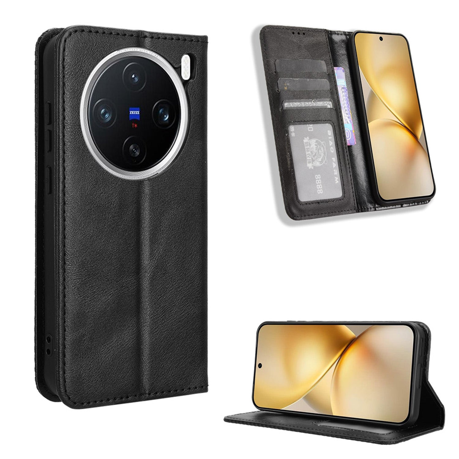 VIVO X200 Pro Mini Flip Folio Case with Card Holder Hidden Magnetic, Brown