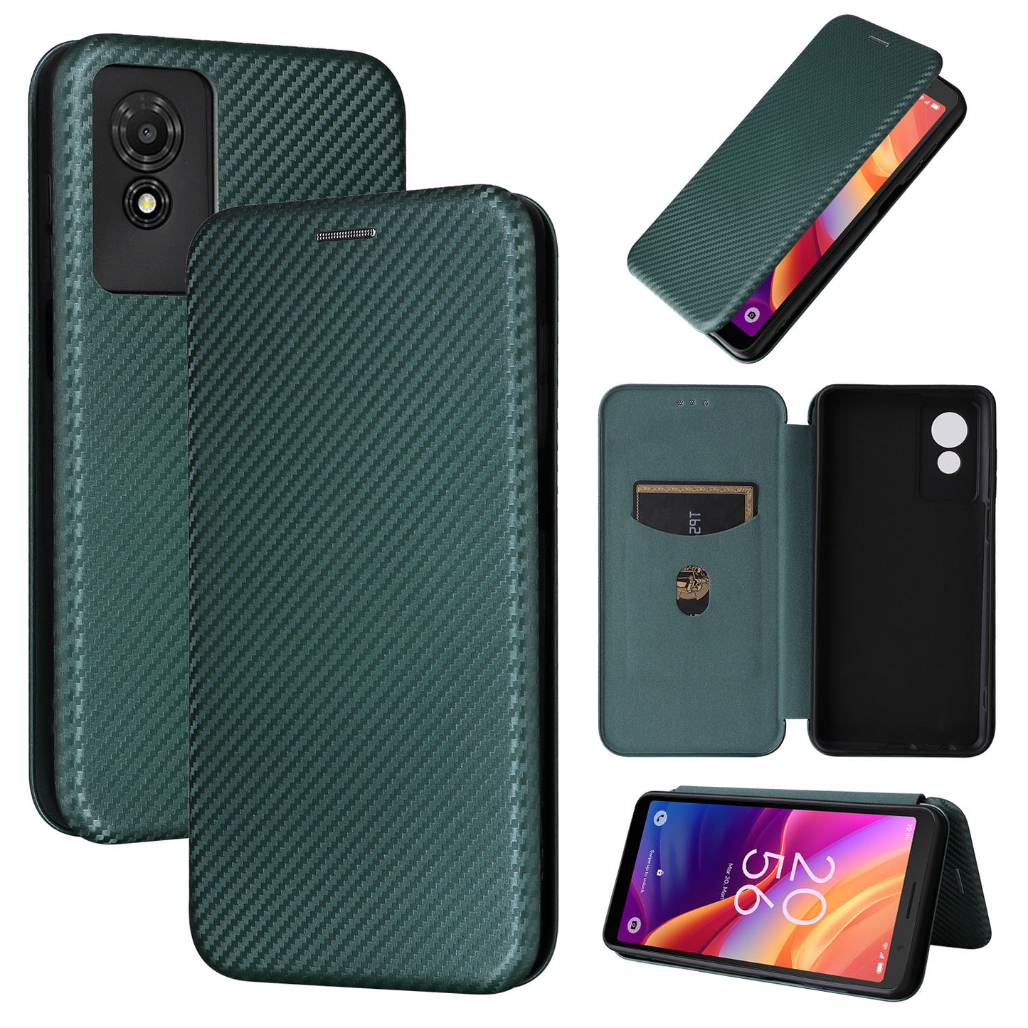 Carbon Fiber Flip Case for TCL 501, Green