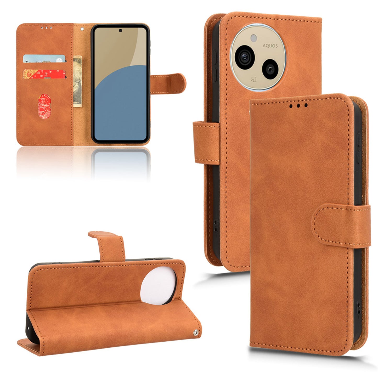 Wallet Case with Card Holder Flip Magnetic Protective Cover for Sharp AQUOS Sense9, Brown