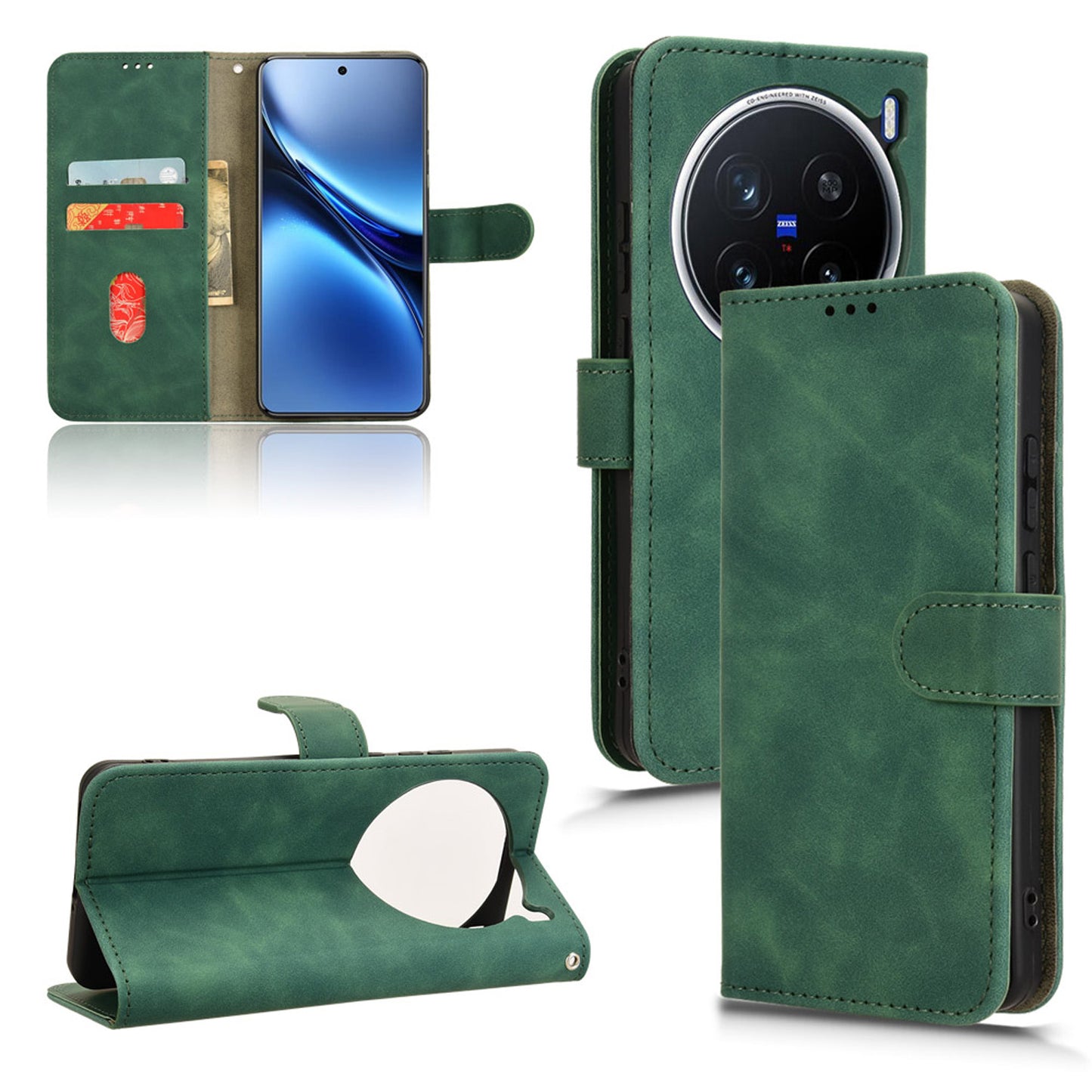 Wallet Case with Card Holder Flip Magnetic Protective Cover for VIVO X200 Pro, Green