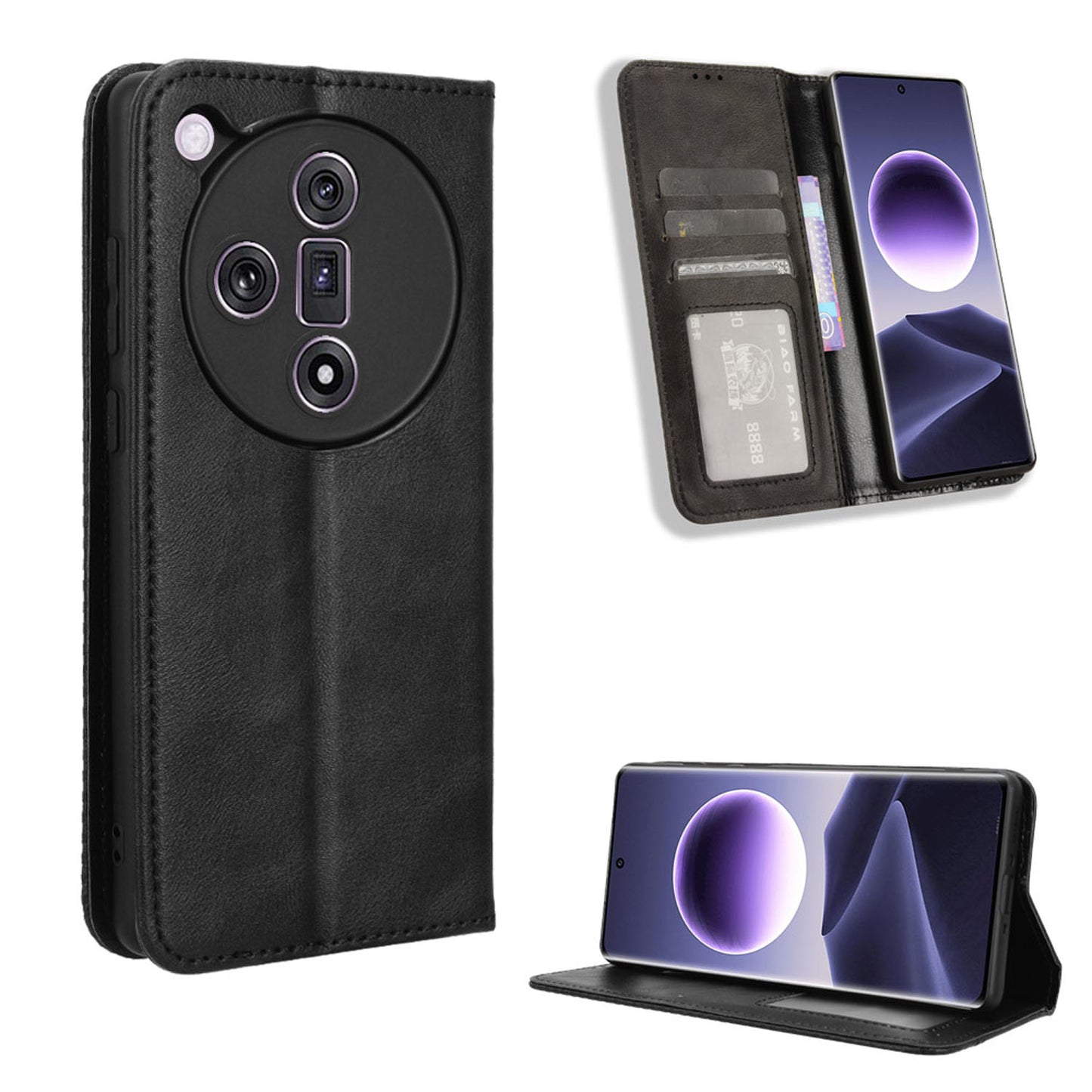 OPPO Find X7 Flip Folio Case with Card Holder Hidden Magnetic, Brown