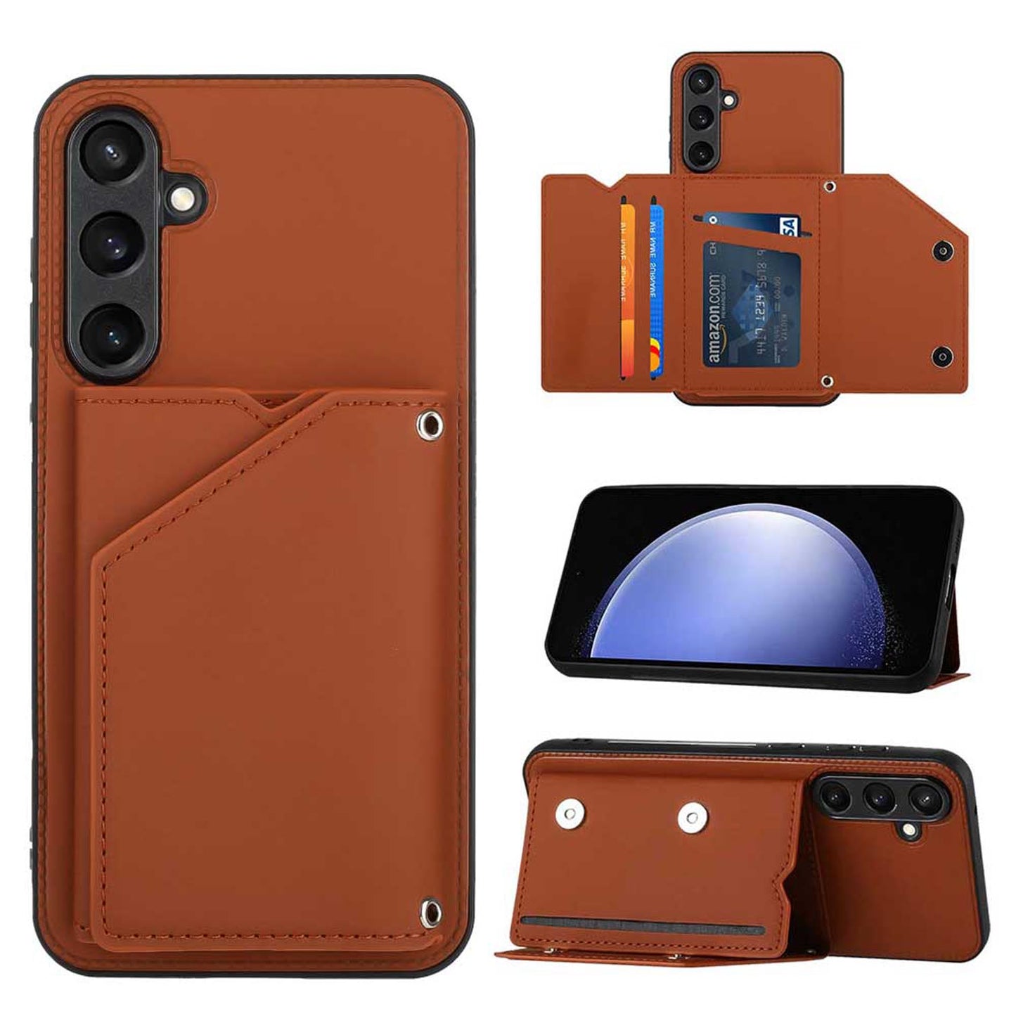 PU Leather Flip Shockproof Protective Cover for Samsung Galaxy S23 FE, Brown