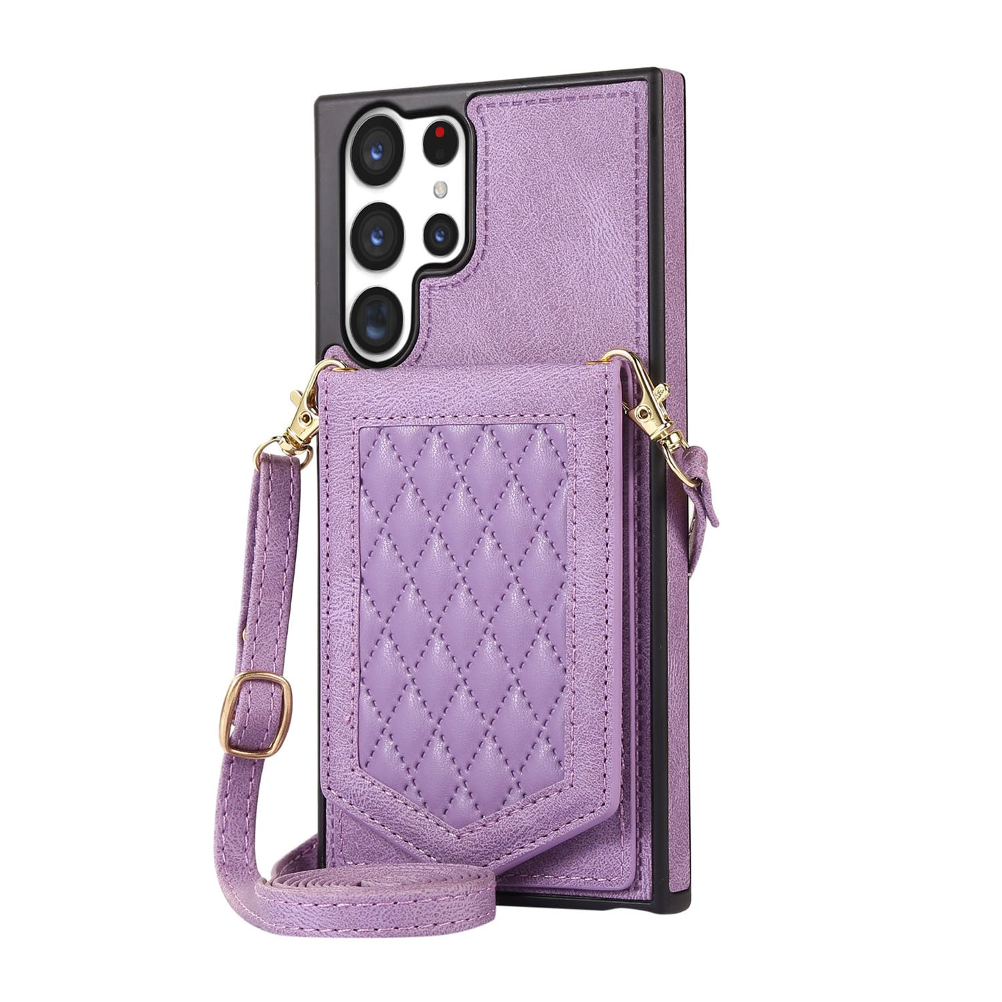 Crossbody Wallet Case with Makeup Mirror for Samsung Galaxy S24 Ultra, Purple