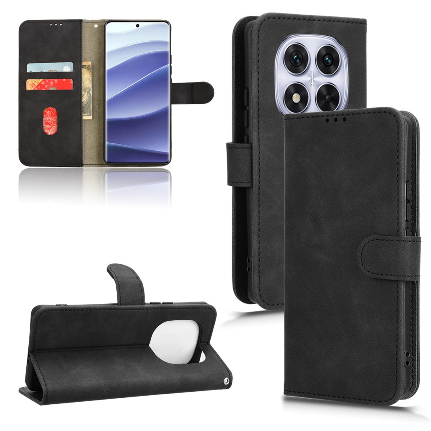 Wallet Case with Card Holder Flip Magnetic Protective Cover for Redmi Note 14 Pro 5G, Black