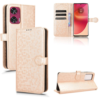 Slim Flip Polka-Dots Phone Case with Card Holder for Motorola Edge 50 Fusion, Rose Gold