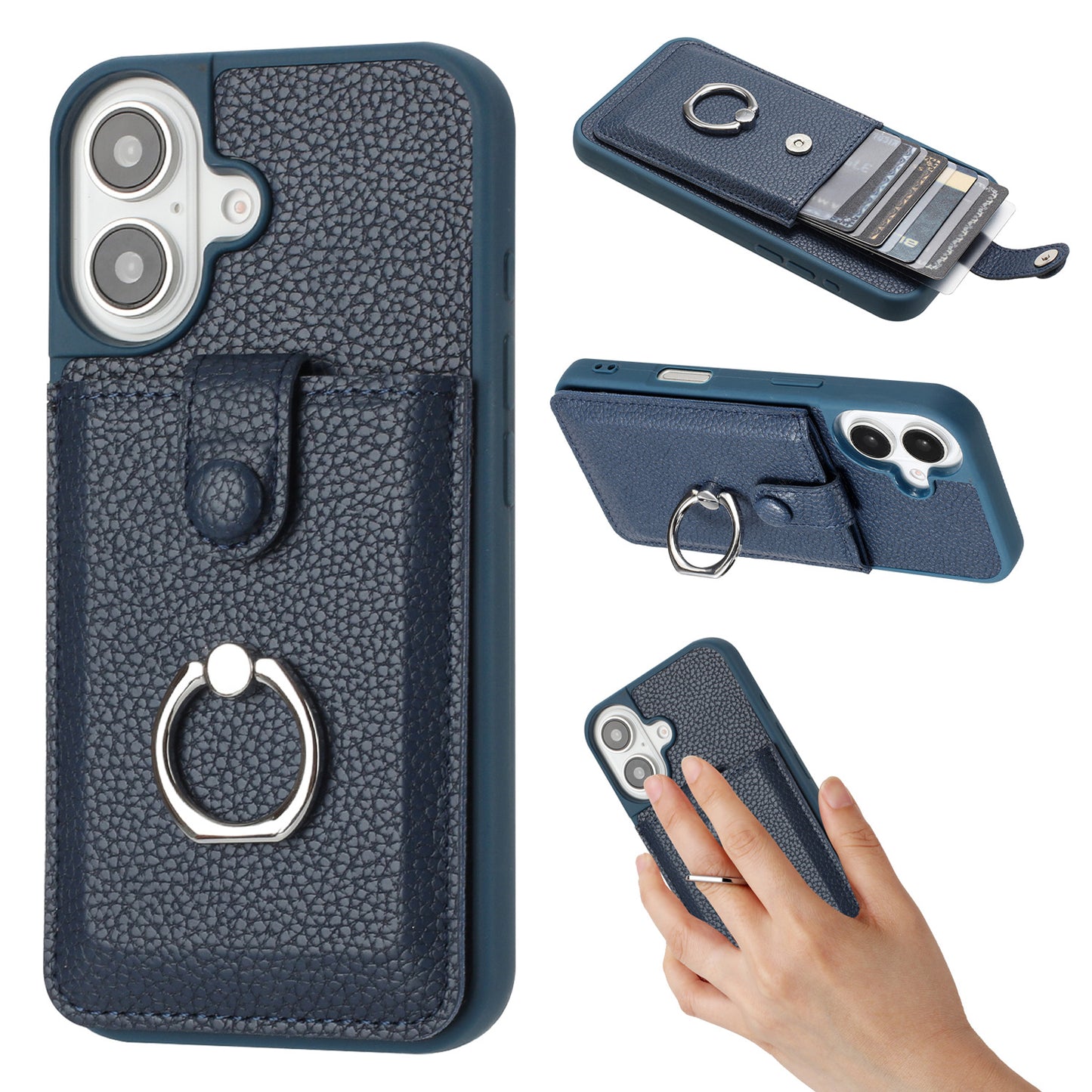 for iPhone 16 Plus Wallet Case with Card Holder, Blue