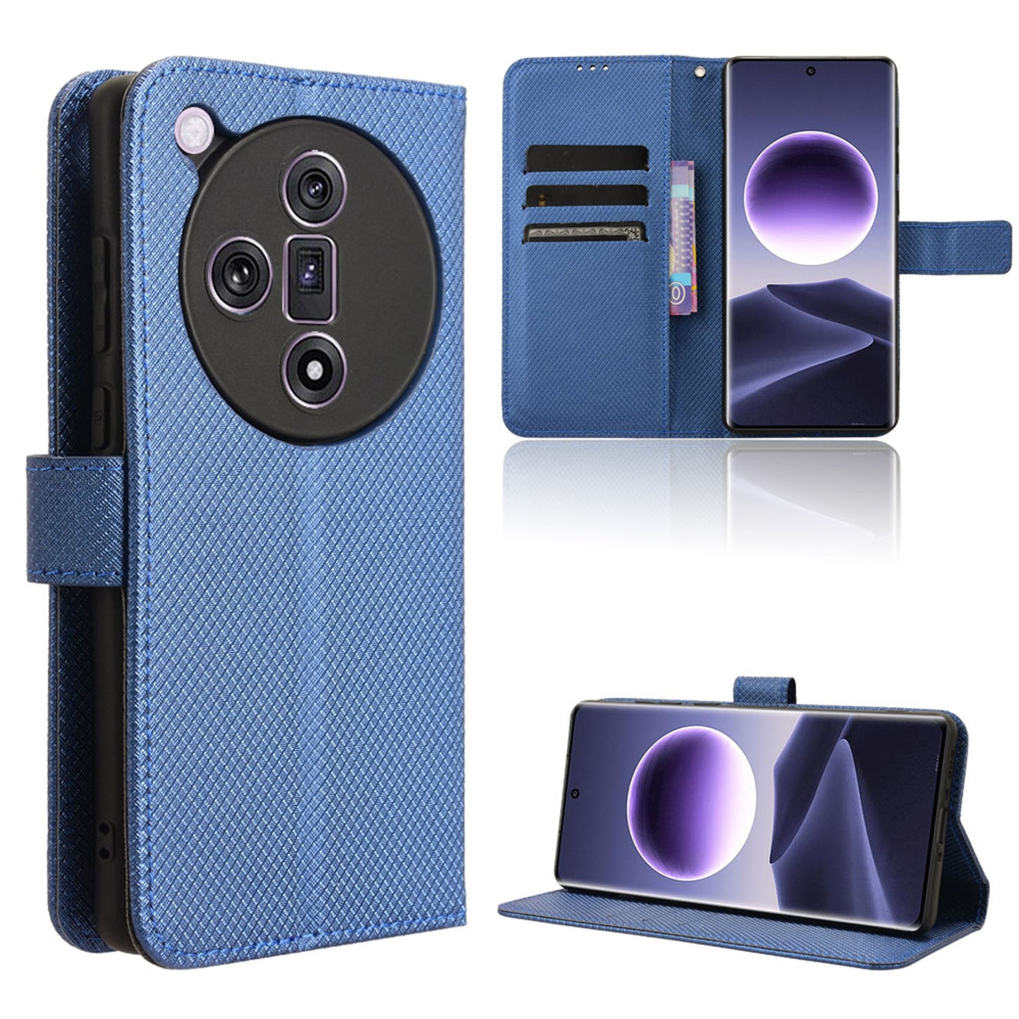 Wallet Case with Credit Card Holder PU Leather Flip Folio Phone Cover for OPPO Find X7, Blue