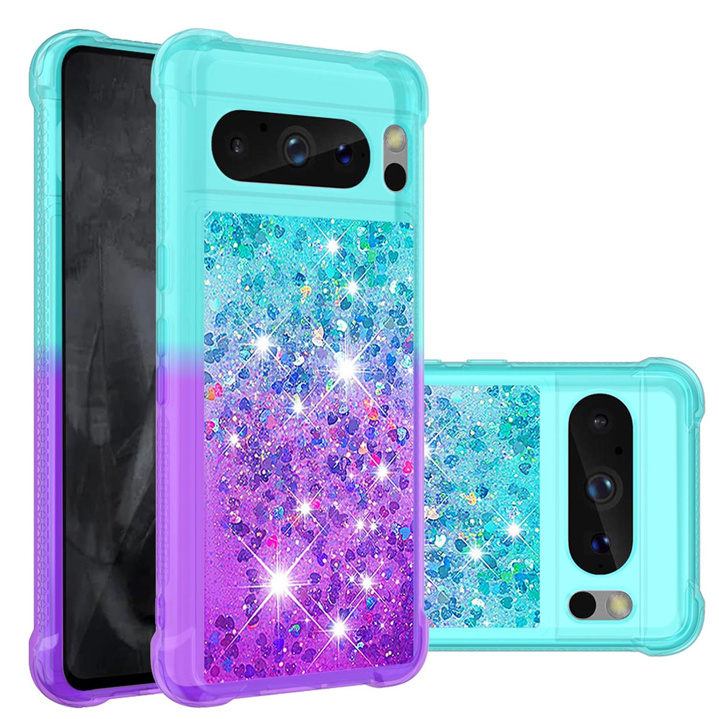 Google Pixel 8 Pro Gradient Quicksand Series Bling Liquid TPU Case, Blue&Purple