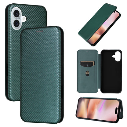 Carbon Fiber Flip Case for iPhone 16 Plus, Green