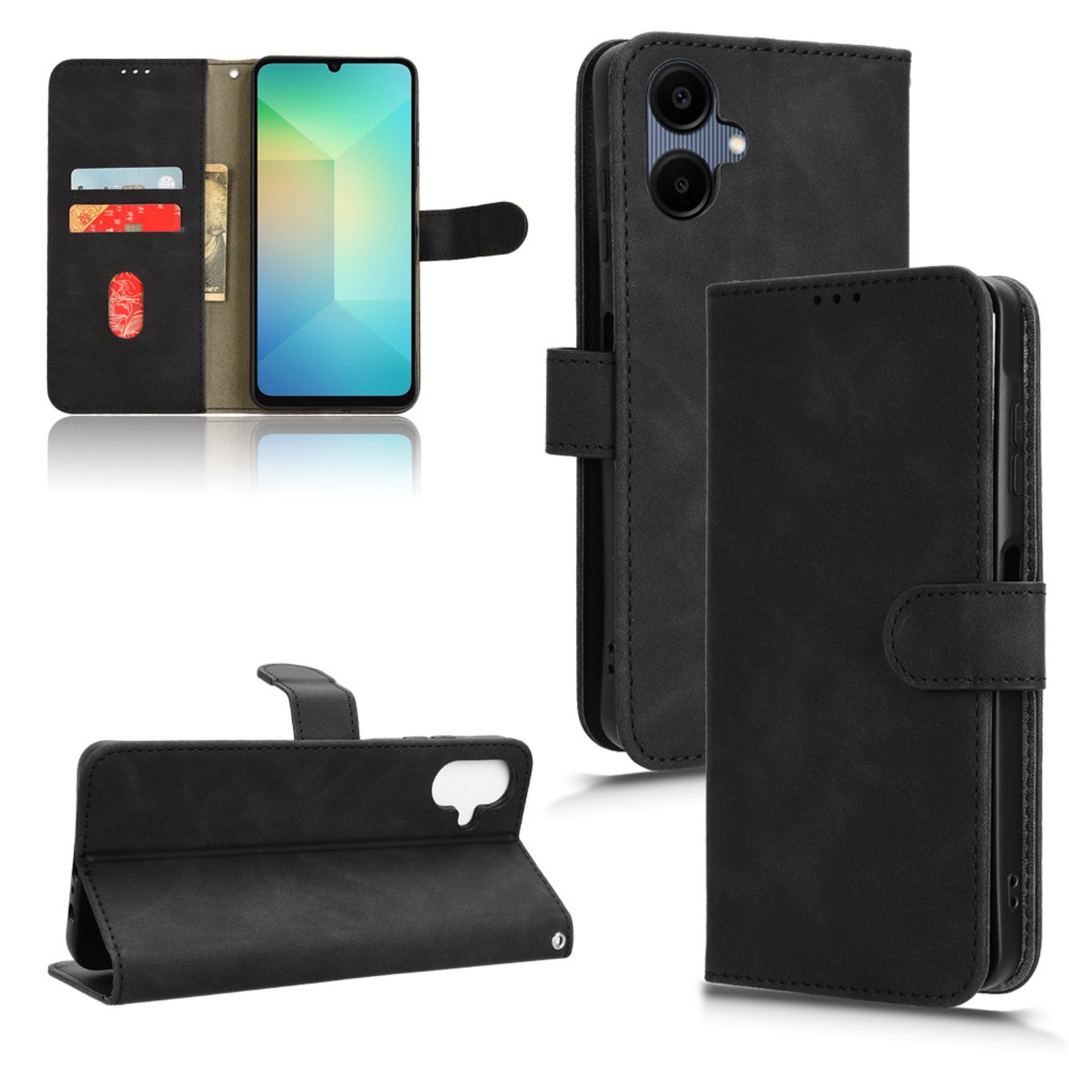 Wallet Case with Card Holder Flip Magnetic Protective Cover for Samsung Galaxy A06, Black