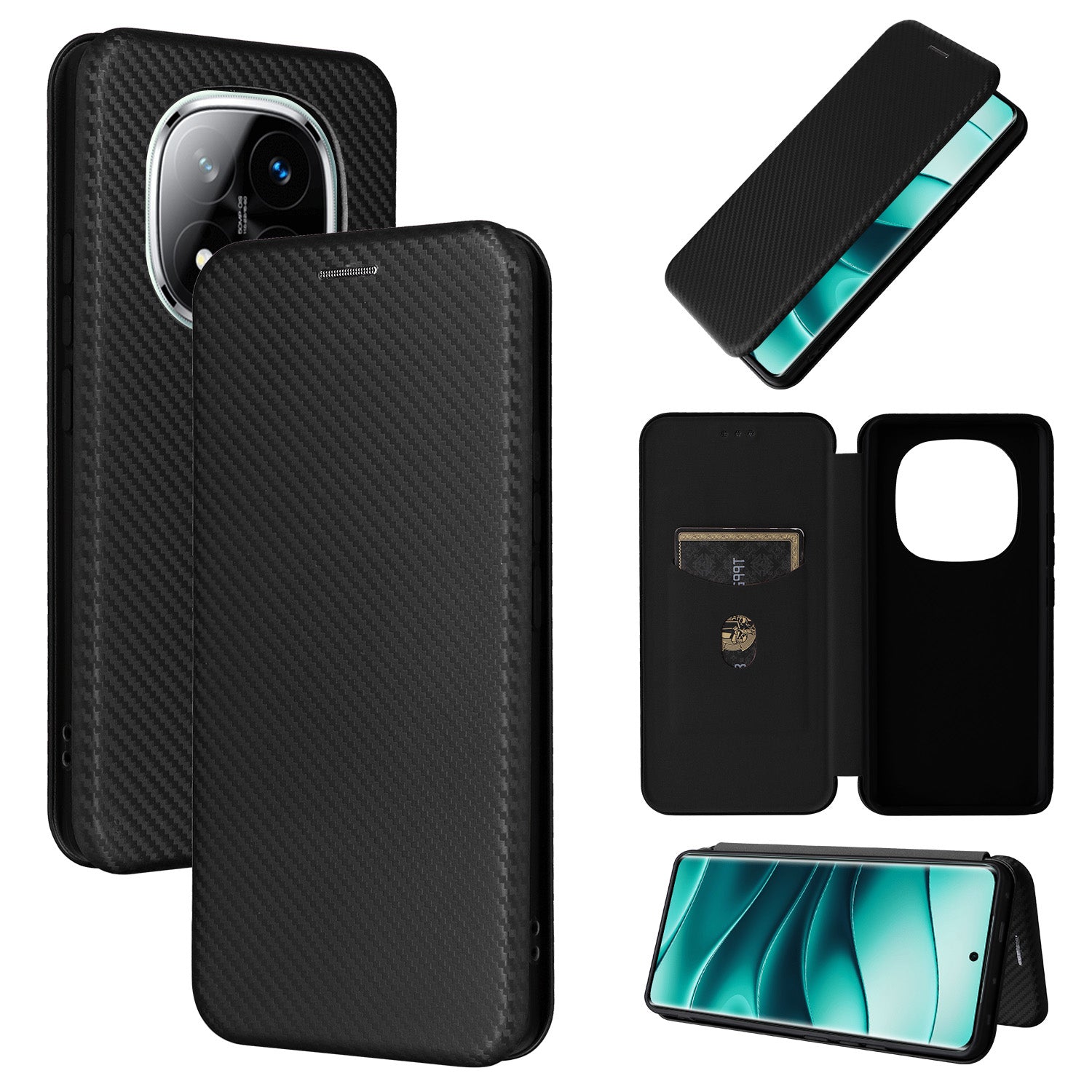 Carbon Fiber Flip Case for Redmi Note 14 Pro Plus 5G, Black