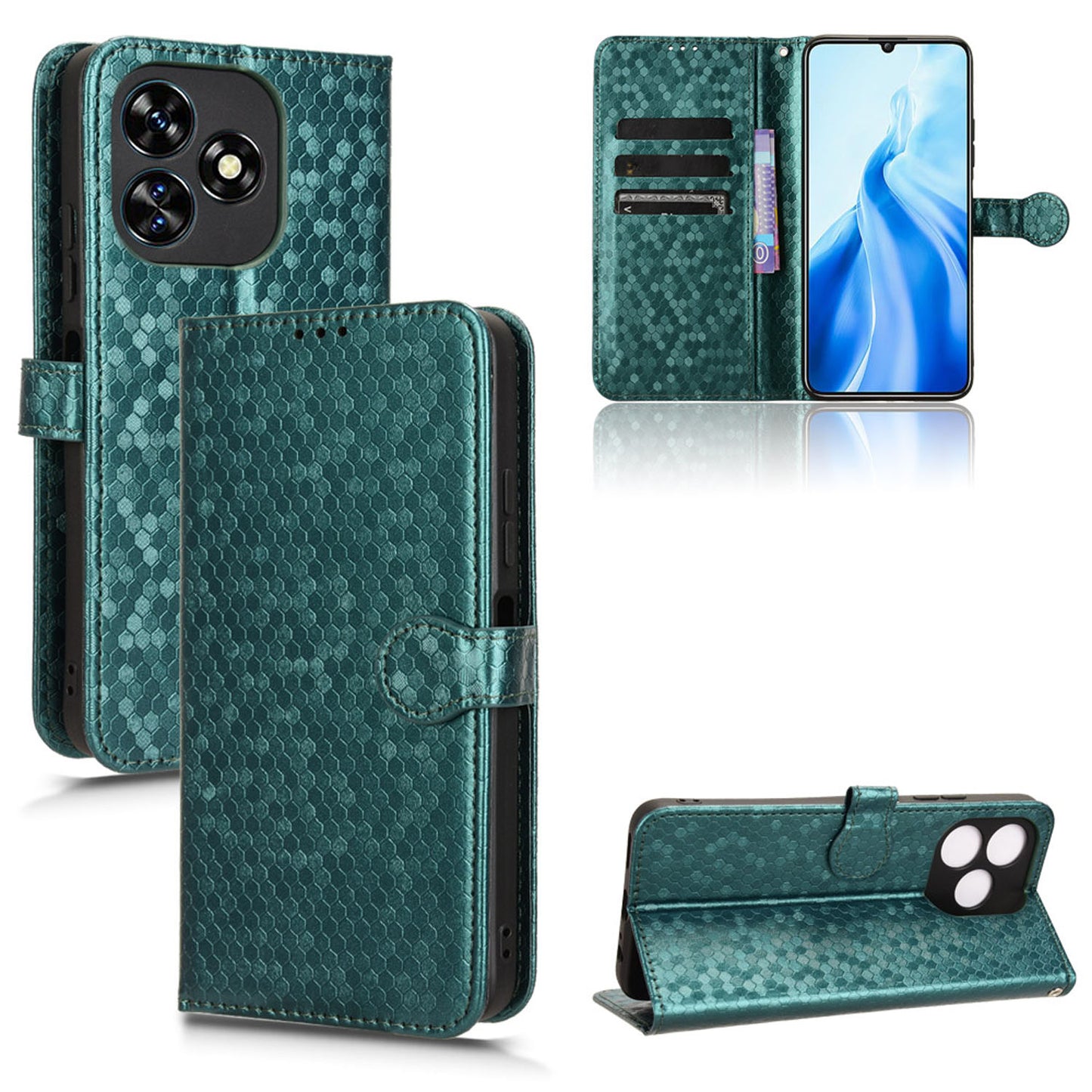 Slim Flip Polka-Dots Phone Case with Card Holder for Oukitel C51, Green