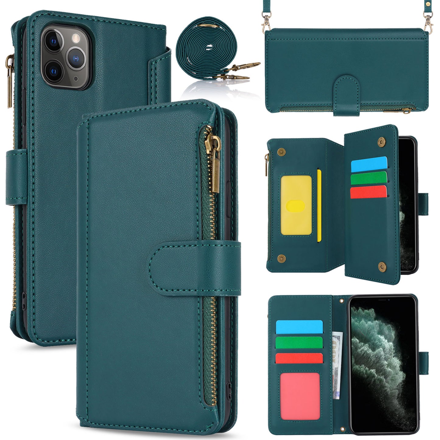 for iPhone 11 Pro Max Wallet Case with RFID Blocking, Green