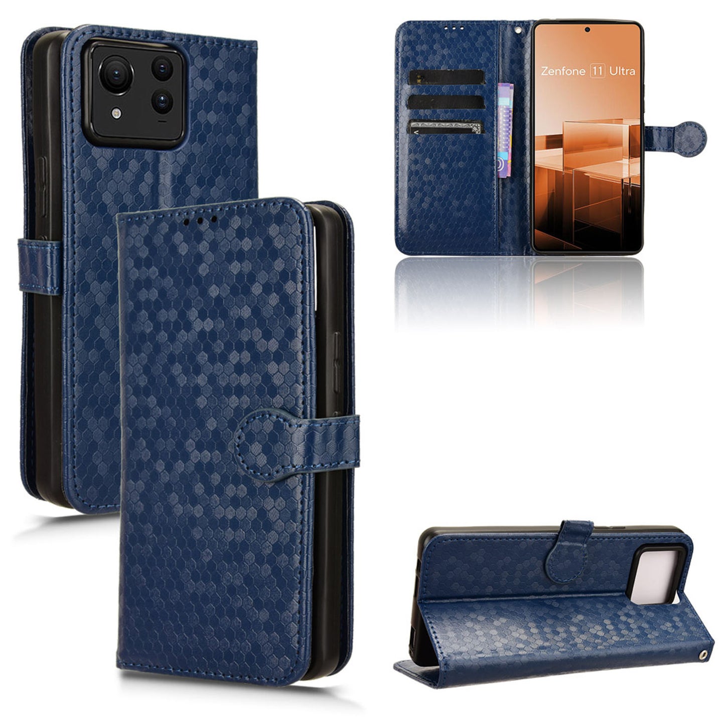 Slim Flip Polka-Dots Phone Case with Card Holder for Asus Zenfone 11 Ultra, Blue