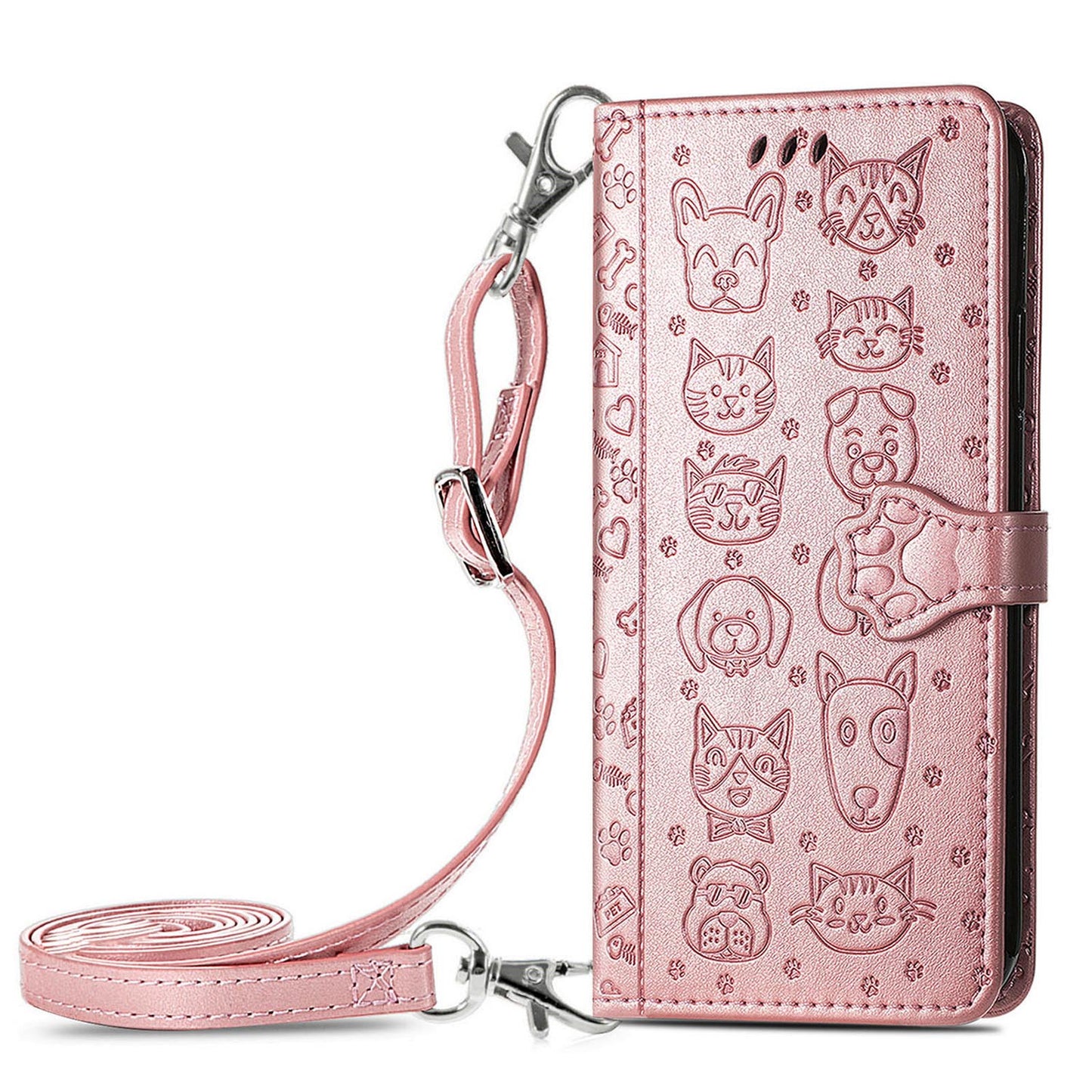 Embossed Pattern Cartoon Style Crossbody Wallet Case for Xiaomi 14 Ultra, Rose Gold