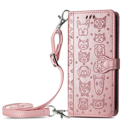 Embossed Pattern Cartoon Style Crossbody Wallet Case for Xiaomi 14 Ultra, Rose Gold