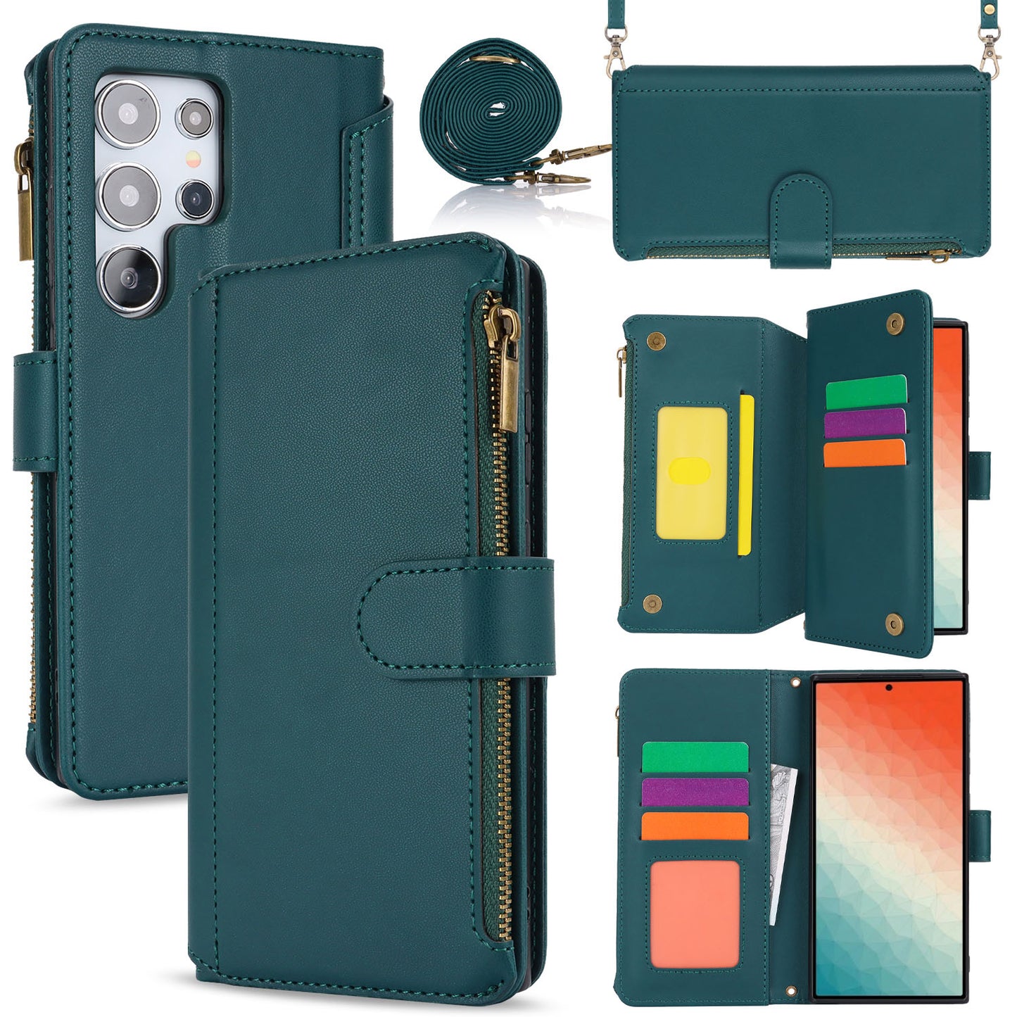 for Samsung Galaxy S24 Ultra Wallet Case with RFID Blocking, Green