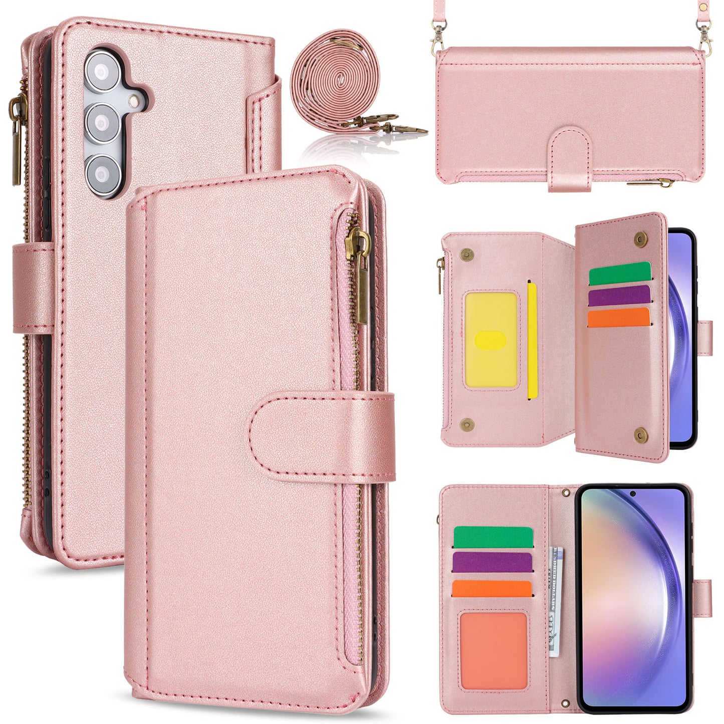 for Samsung Galaxy A54 5G Wallet Case with RFID Blocking, Rose Gold