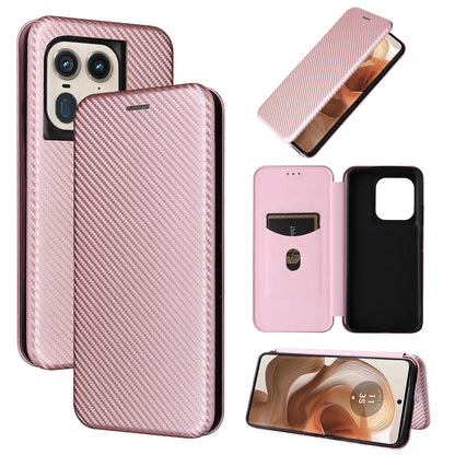 Carbon Fiber Flip Case for Motorola Edge 50 Ultra, Rose Gold