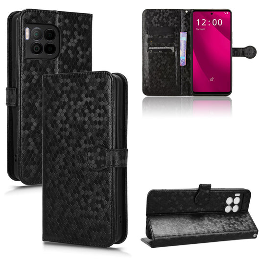 Slim Flip Polka-Dots Phone Case with Card Holder for T-Mobile REVVL 7 Pro 5G, Black