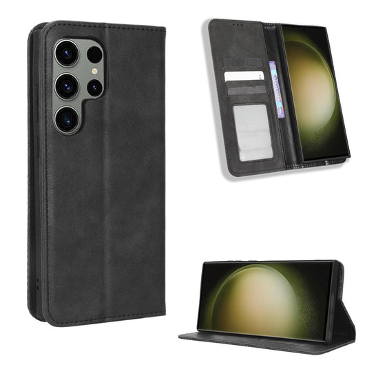 Samsung Galaxy S23 Ultra Flip Folio Case with Card Holder Hidden Magnetic, Black