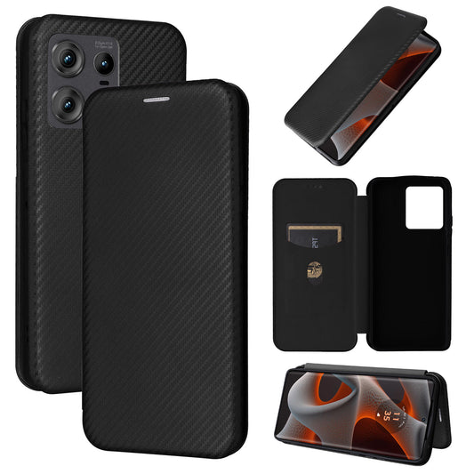 Carbon Fiber Flip Case for Motorola Edge 50 Pro, Black