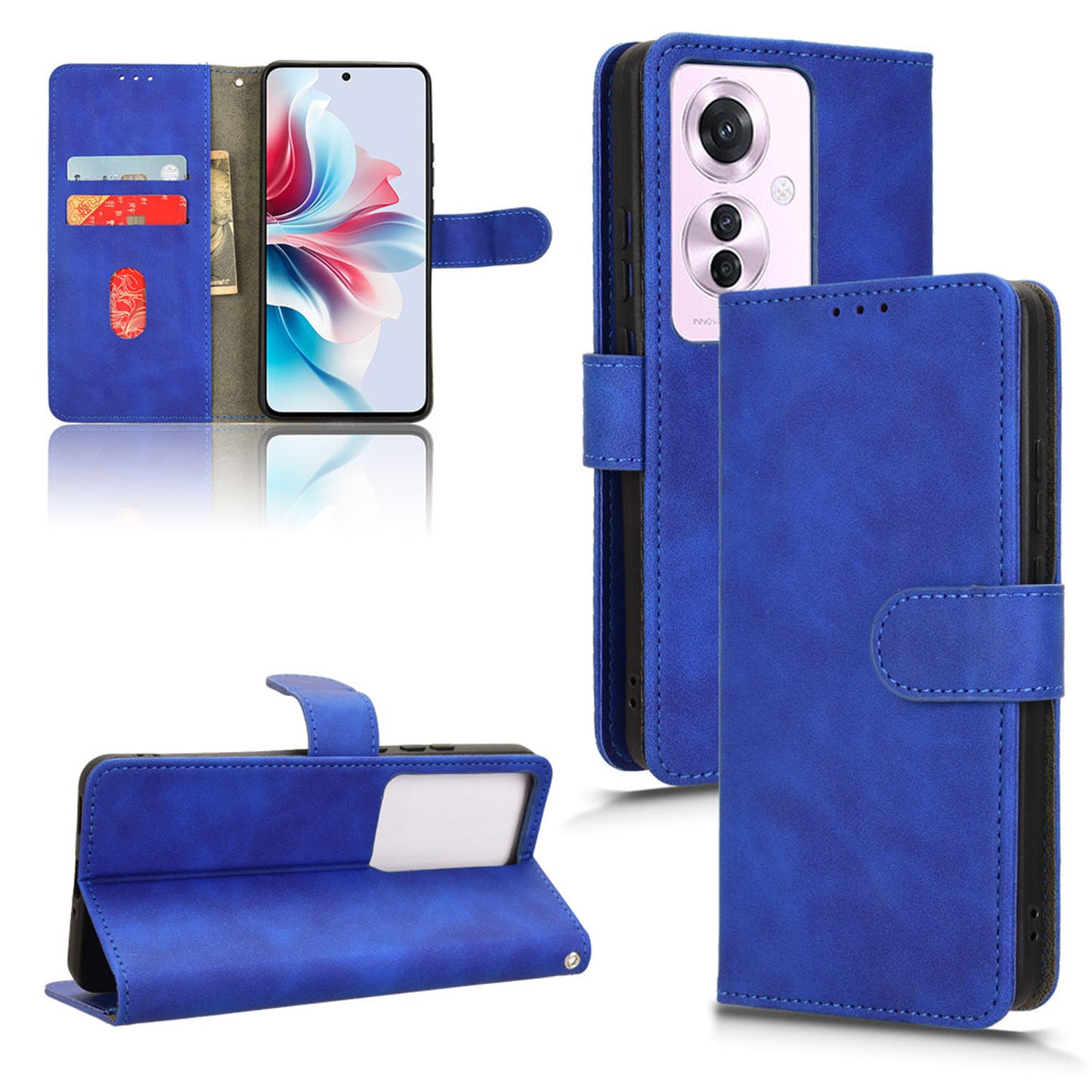 Wallet Case with Card Holder Flip Magnetic Protective Cover for OPPO Reno11 A, Blue