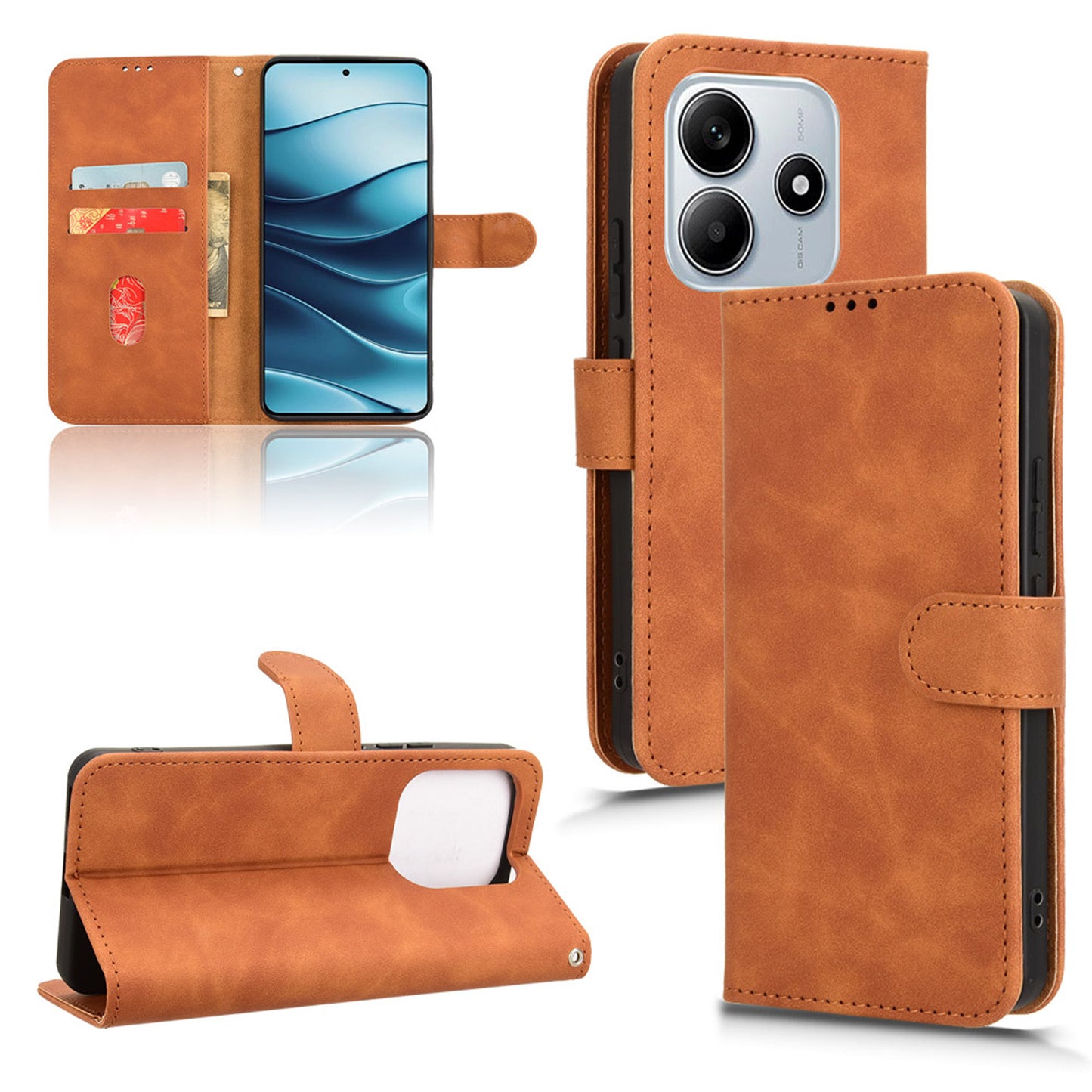 Wallet Case with Card Holder Flip Magnetic Protective Cover for Redmi Note 14 5G, Brown