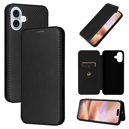 Carbon Fiber Flip Case for iPhone 16 Plus, Black