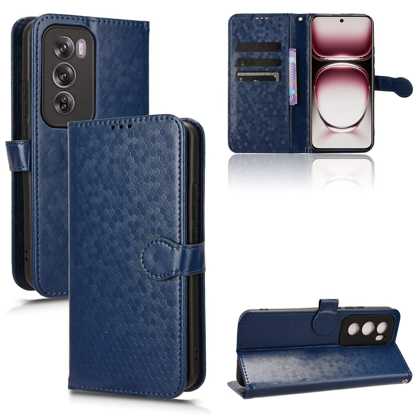 Slim Flip Polka-Dots Phone Case with Card Holder for OPPO Reno12 5G, Blue