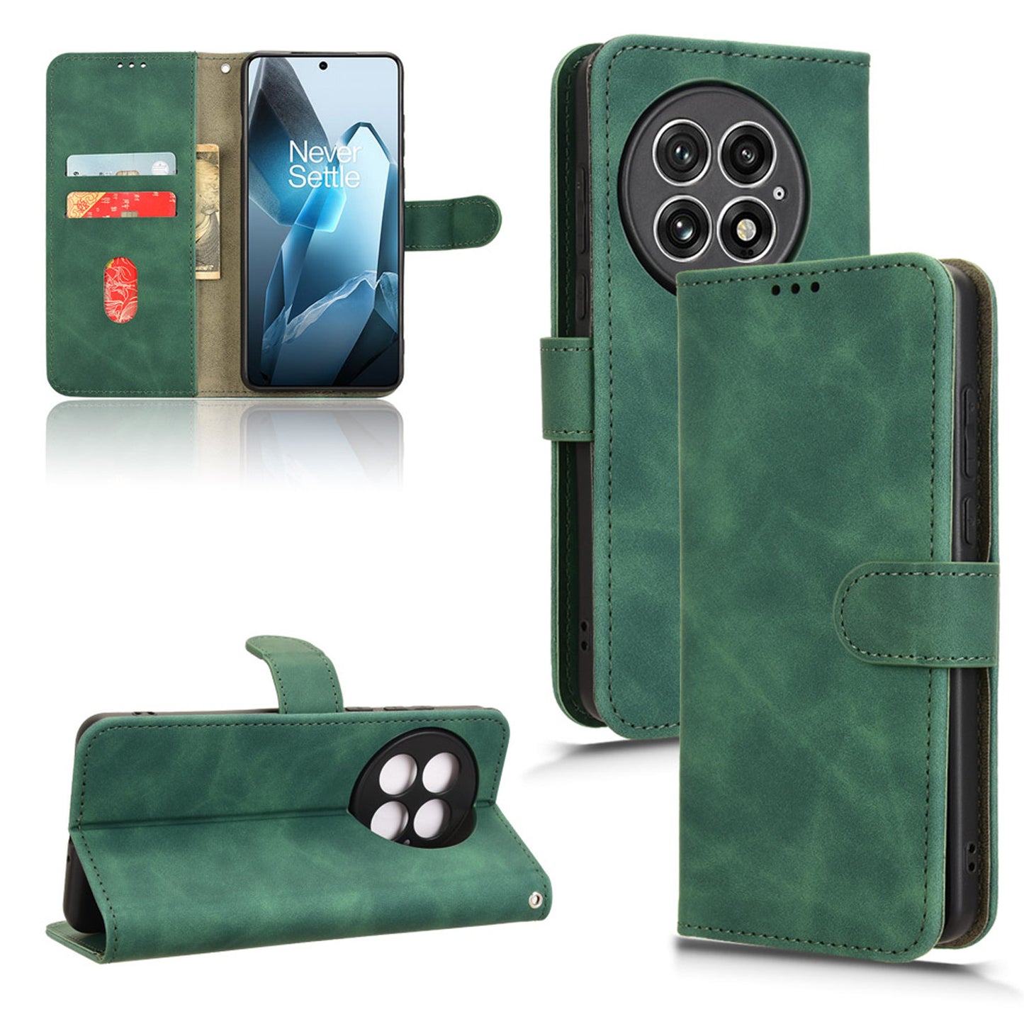 Wallet Case with Card Holder Flip Magnetic Protective Cover for OnePlus 13, Green