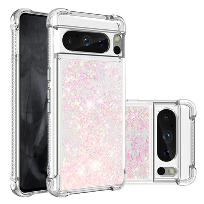 Liquid Flowing Case Anti Fall Proof Soft TPU Bumper Cover for Google Pixel 8 Pro, Silver Pink Star