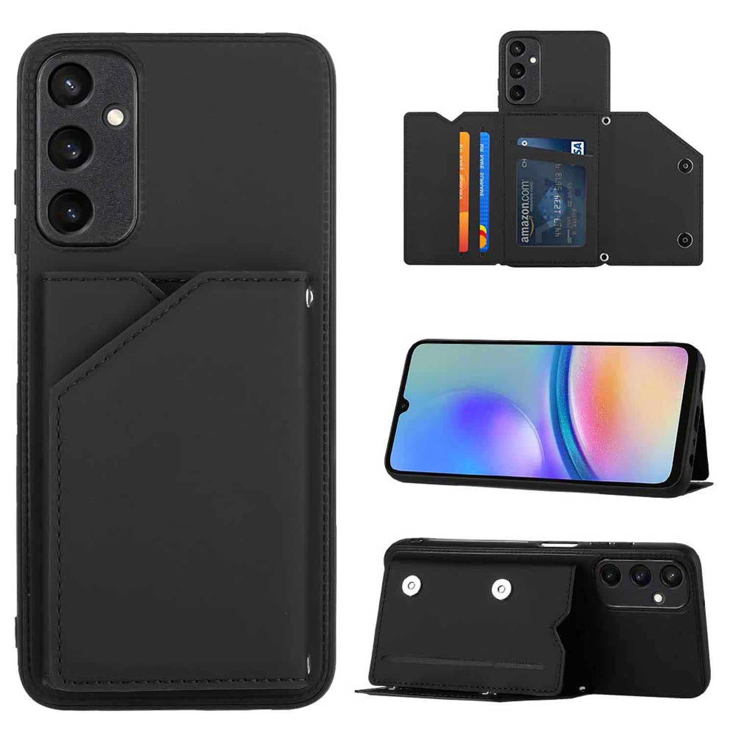 PU Leather Flip Shockproof Protective Cover for Samsung Galaxy A15 5G, Black