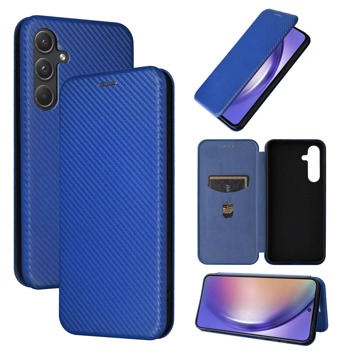 Carbon Fiber Flip Case for Samsung Galaxy A55 5G, Blue