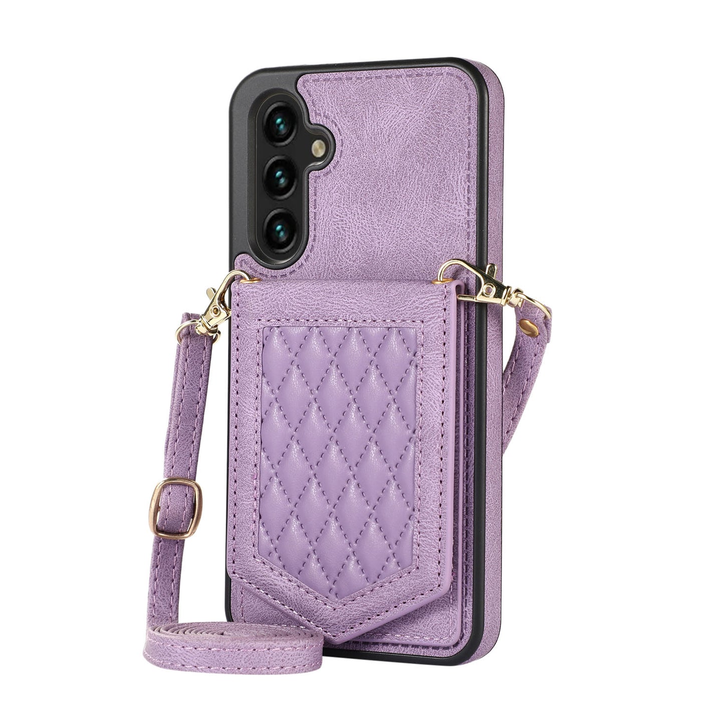 Crossbody Wallet Case with Makeup Mirror for Samsung Galaxy S24, Purple