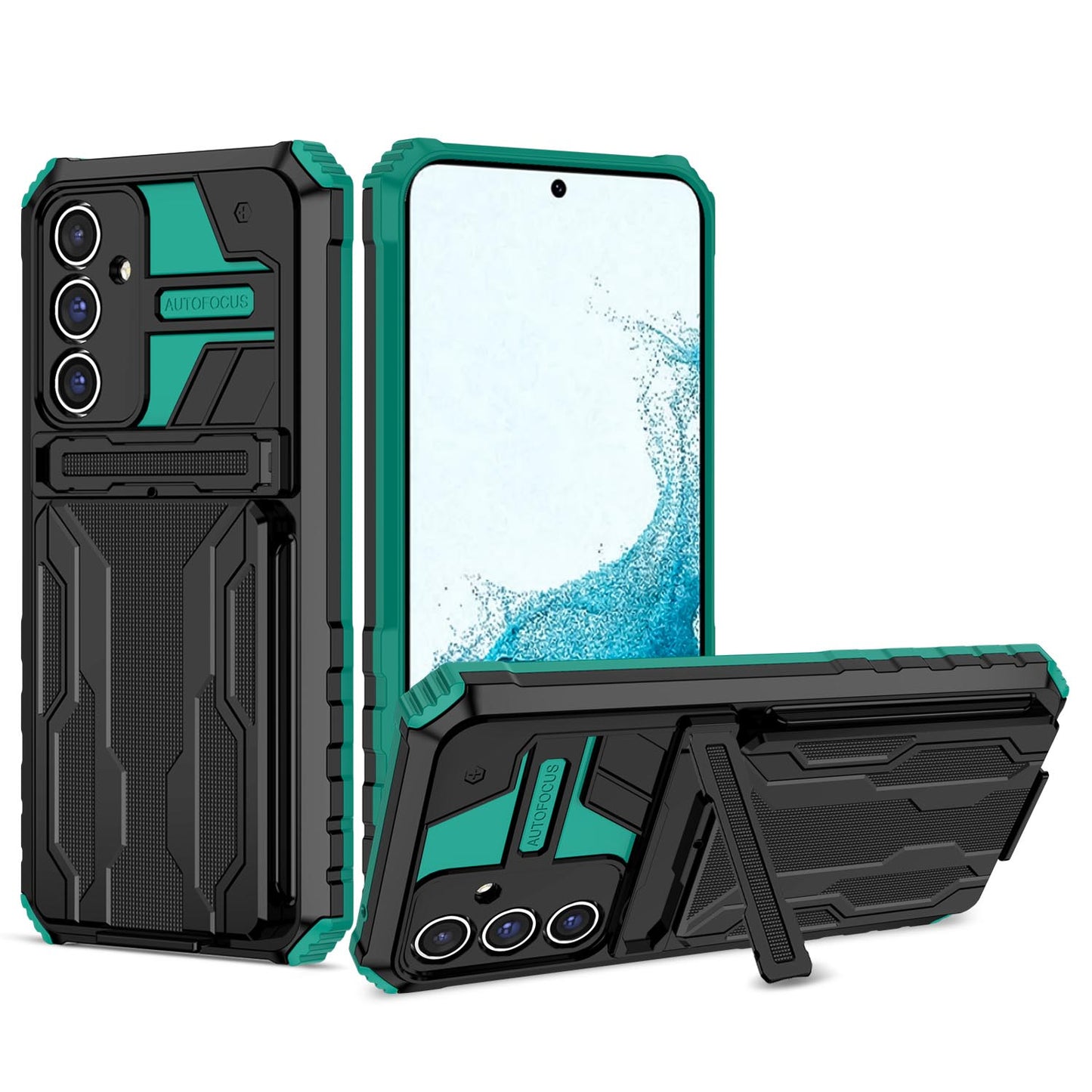 Detachable Card Holder Case with Kickstand Heavy Duty Cover for Samsung Galaxy A54 5G, Green