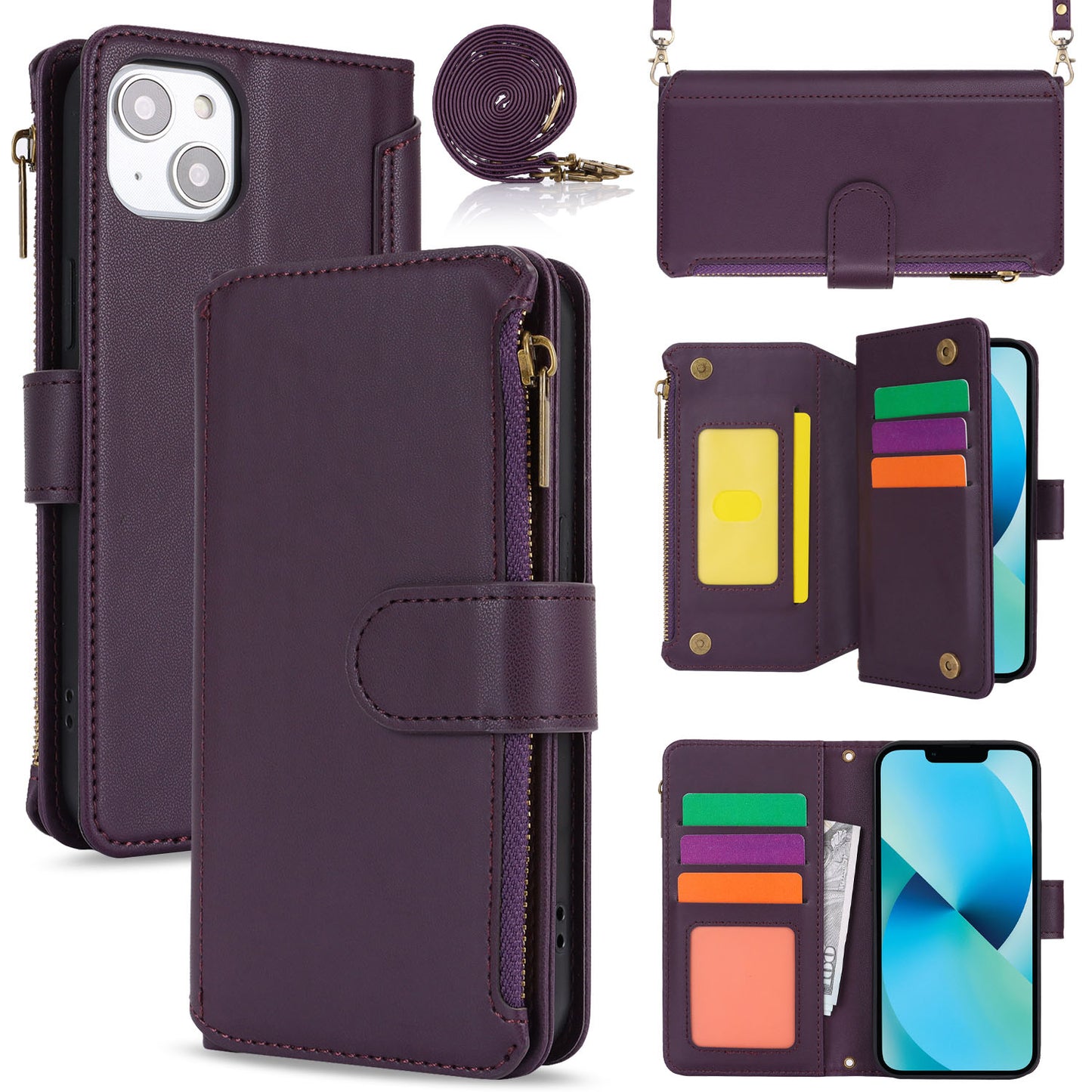 for iPhone 13 Wallet Case with RFID Blocking, Purple